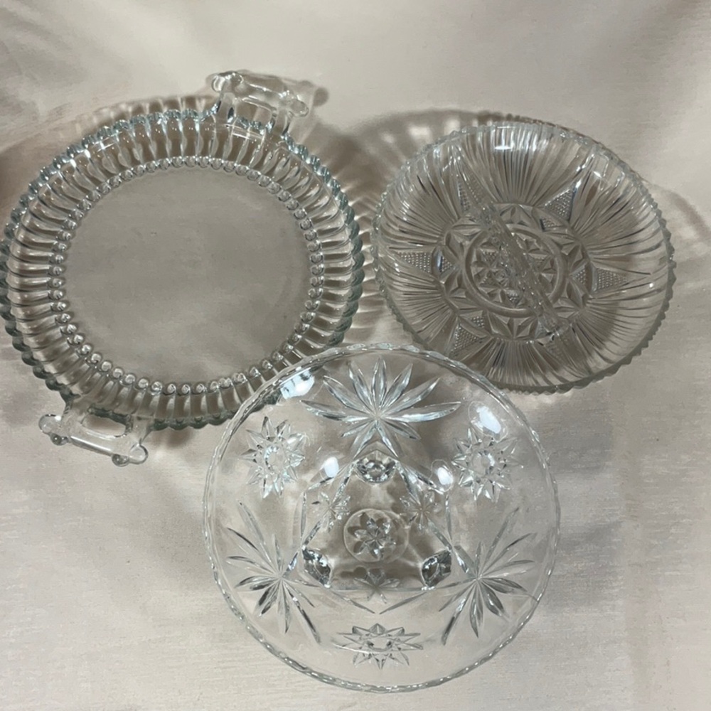 Vintage Glass Serving Trays & Bowl